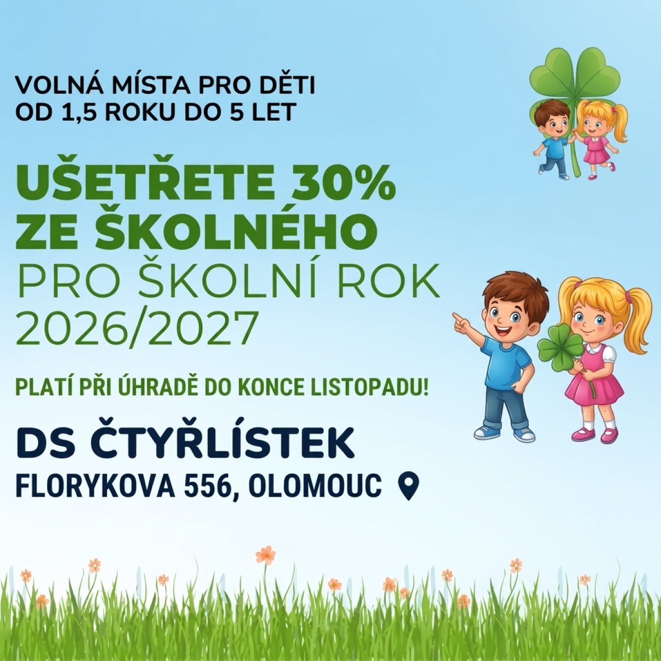 DS Čtyřlístek - Slevová nabídka pro školní rok 2026/2027 - Olomouc
